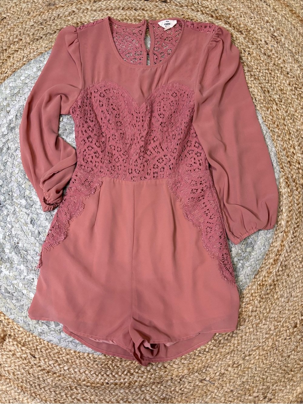 entro Mauve Lace-Front Long Sleeve Romper